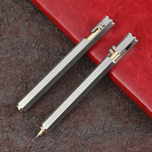 EDC Stainless Steel + Brass Bolt Action  Signature Pocket Ballpoint Pen 07FC0E-D4 - KOEEK