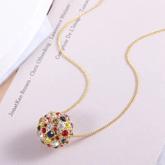 luck 3D Ball Inlaid Colored Diamond Sliding Pendant Necklace for Women 07FC0E-D4 - KOEEK