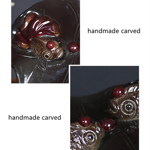 Color Change Tea Pet Yixing Zisha Tea Play Purple Clay Golden Fish on Lotus Leaf 07FC0E-D4 - KOEEK