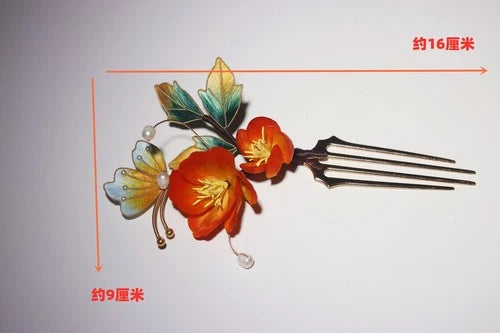 Red Peony Hairpin Vintage Chinese Style Wedding Hanfu Accessory 07FC0E-D4 - KOEEK