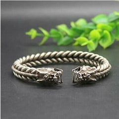 Collectable Old Chinese Tibet Silver handCarved Dragon head Bracelet 07FC0E-D4 - KOEEK