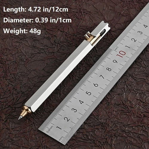 Stainless Steel Brass Bolt Action Ballpoint Pen EDC Pocket Signature Writing Pen 07FC0E-D4 - KOEEK