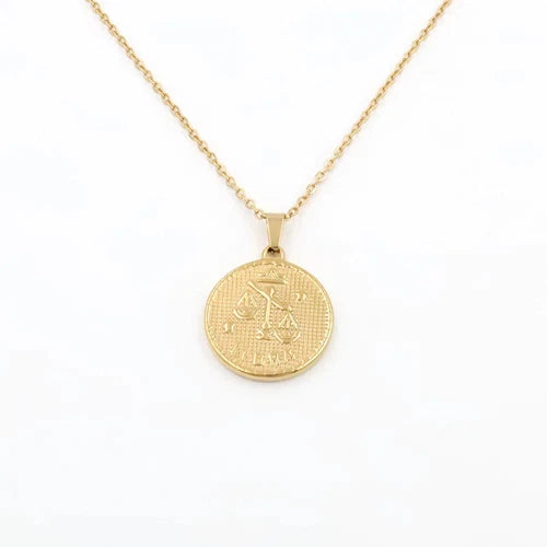 Gold Plated Stainless Steel Constellation Horoscope Zodiac Sign Pendant Necklace 07FC0E-D4 - KOEEK