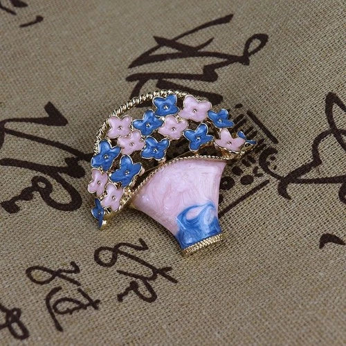 Western Vintage Enamel Craft Flower Basket Brooch Lapel Pin 07FC0E-D4 - KOEEK