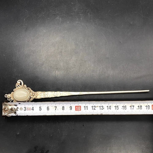 White Jade Inlaid Old Tibetan Silver Hairpin,Chinese Old Craft Made 07FC0E-D4 - KOEEK