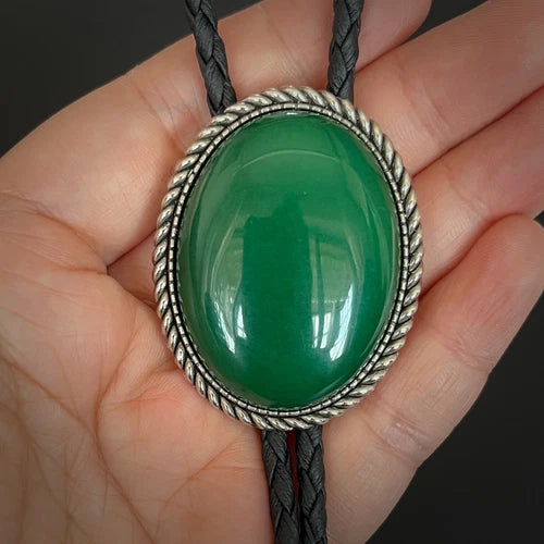 Natural Green Jade Mens Bolo Tie Cowboy Vintage Alloy PU Leather Rope Wedding 07FC0E-D4 - KOEEK