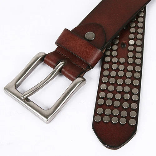 Men  Leather Rivet Belts Male Punk High Quality Fashion Square Belt 07FC0E-D4 - KOEEK