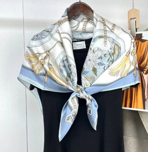Mulberry Silk Scarf Square Wrap Yelllow ear print Women 88X88cm Bandana 07FC0E-D4 - KOEEK