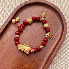 Brass Pixiu Bead Bracelet Feng Shui Wealth Transfer Amulet Chinese Style Jewelry 07FC0E-D4 - KOEEK