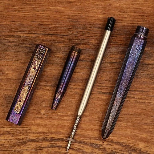 EDC Titanium Pocket Ballpoint Pen Meteorite Pattern Office Signature Stationery 07FC0E-D4 - KOEEK
