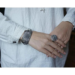 Vintage Wide Cuff Bracelet Peony Flower Open Bangle Ethnic Chic Women Jewelry 07FC0E-D4 - KOEEK