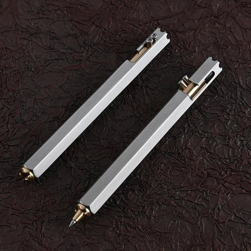 Stainless Steel Brass Bolt Action Ballpoint Pen EDC Pocket Signature Writing Pen 07FC0E-D4 - KOEEK