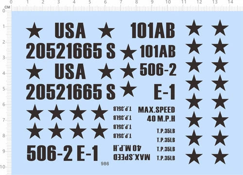 1/6 WWII US Army 101 Military Vehicle Marking Model Kit Water Decal Black 07FC0E-D4 - KOEEK
