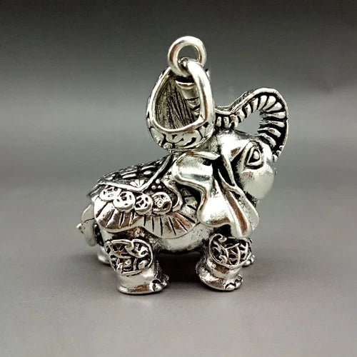 Asian Collectable Tibet Silver Hand Carved Luck Coin Elephant Pendant 07FC0E-D4 - KOEEK