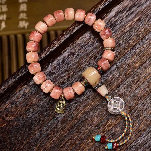 10*8mm Natural Pink Bead Bracelet Barrel Beads White Crystal Glass Bracelet 07FC0E-D4 - KOEEK