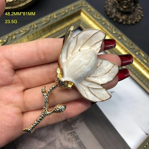 Vintage Enamel Magnolia Flower Brooch Earrings Set Retro Style Jewelry 07FC0E-D4 - KOEEK