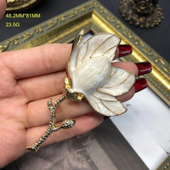 Vintage Enamel Magnolia Flower Brooch Earrings Set Retro Style Jewelry 07FC0E-D4 - KOEEK