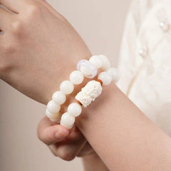 White Jade Bodhi Bracelet Double Circle White Tara Hand String Buddha Beads 07FC0E-D4 - KOEEK