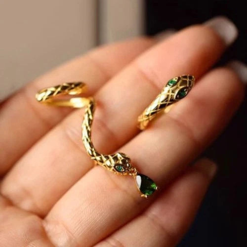 AB Style Asymmetric Snake Earrings with Emerald Green Zirconia Pendant 07FC0E-D4 - KOEEK