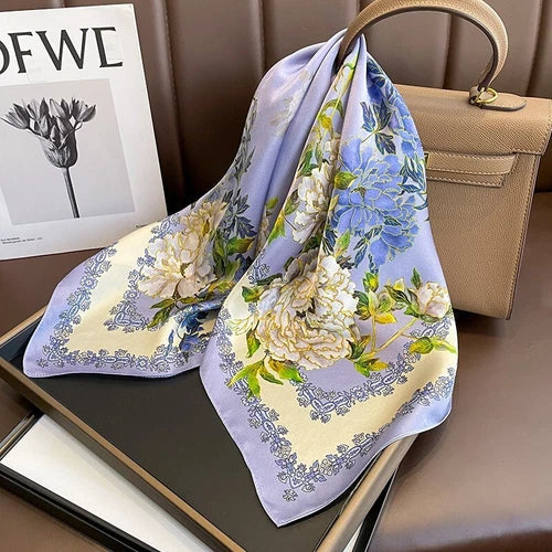 Silk Mulberry 27" Square Scarf Women Neckerchief Wrap Bandana Purple Flower 07FC0E-D4 - KOEEK