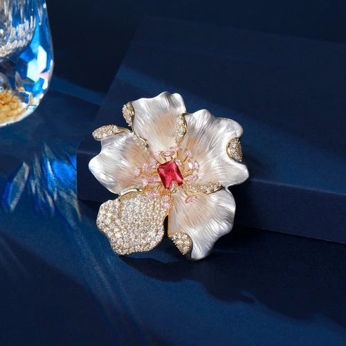 Peony Flower Brooch Elegant Coat Pin Floral Jewelry Auspicious Style Accessory 07FC0E-D4 - KOEEK