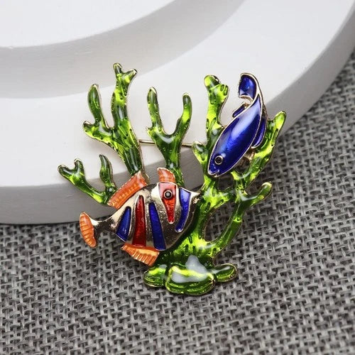 Painted Craft Rhinestone Tropical Ocean Brooch Lapel Pin Flower Accessory 07FC0E-D4 - KOEEK
