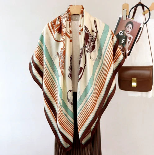 70% Cashmere 30% Silk Shawl 53'' Neckerchief Scarf carriage Print Bandanna 07FC0E-D4 - KOEEK