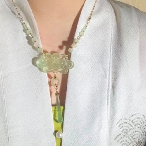 Chinese Style Lotus Yingluo Pearl Necklace Hanfu Tassel Qipao Accessory 1pc 07FC0E-D4 - KOEEK