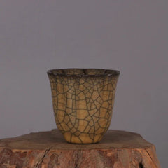 2.8" Good Chinese Song Porcelain Ge Kiln Yellow Glaze Gold Wire Sunflower Cup 07FC0E-D4 - KOEEK