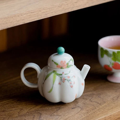125ml Chinese Pumpkin Pot With Pure Hand-painted Iris Ceramic Teapot Creative 07FC0E-D4 - KOEEK