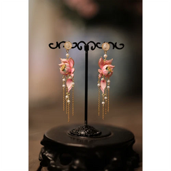 Gold Plated Enamel Lotus Pearl Tassel Earrings Chinese Style Vintage Jewelry 07FC0E-D4 - KOEEK