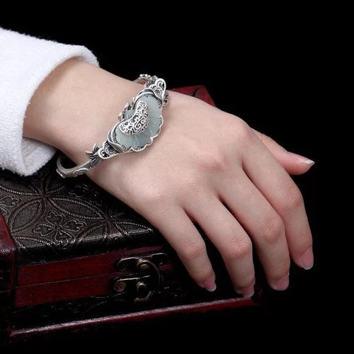 Vintage Ethnic Hetian Jade Bangle Bracelet Open Cuff Women Jewelry Ruyi Gift 07FC0E-D4 - KOEEK