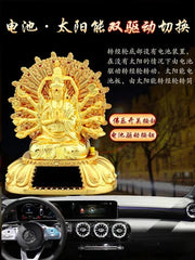 12cm Thousand-Hand Guanyin Alloy Solar Buddha Prayer Car Decor Supplies 07FC0E-D4 - KOEEK