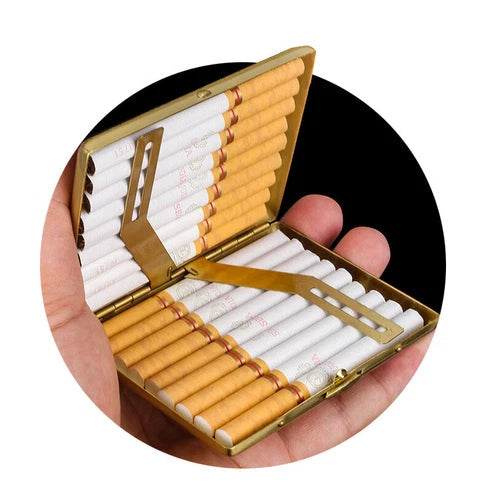Vintage Metal Gold Good Luck Cigarette Case Double Sided Box Men Tobacco Holder 07FC0E-D4 - KOEEK