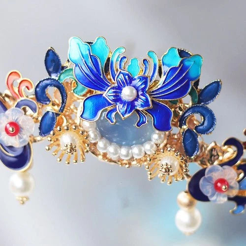 Hanfu Headpiece Set Tassel Hair Pins Chinese Vintage Costume Hair Accessory 07FC0E-D4 - KOEEK