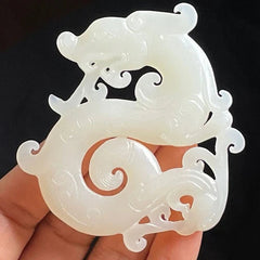 China Natural Old Jade Carving Flying Dragon Pendant Collection  Ornament 07FC0E-D4 - KOEEK