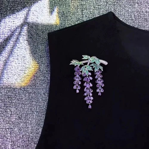 Wisteria Flower Brooch Pin Tassel Suit Coat Lapel Accessory 07FC0E-D4 - KOEEK