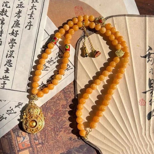Beeswax Gold Plated Gourd Pendant Necklace Chinese Style Handmade Beaded 07FC0E-D4 - KOEEK