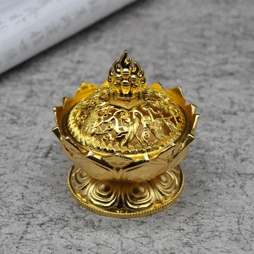 Lotus Flower Incense Burner Buddhism Holder Brass Mini Sandalwood Censer Incense 07FC0E-D4 - KOEEK