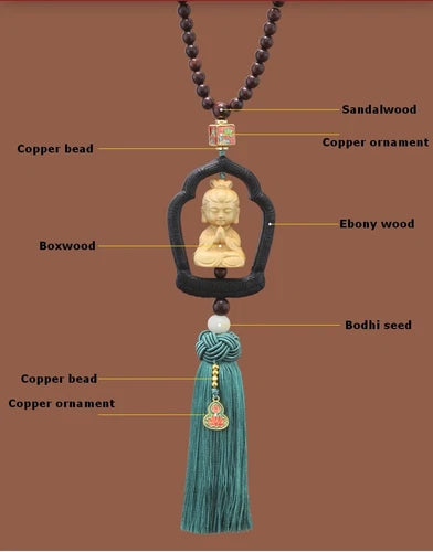 Wood Carved Avalokitesvara Buddhisattva Pendant Statue Shrine Hanging Car Decor 07FC0E-D4 - KOEEK