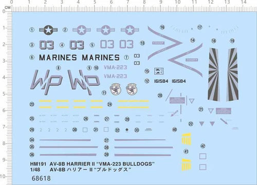 1/48 AV-8B Harrier II U.S.M.C. Attacker VTOL VMA-223 Bulldogs Water Slide Decal 07FC0E-D4 - KOEEK