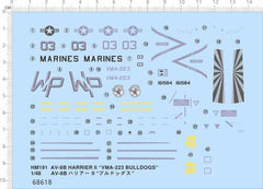 1/48 AV-8B Harrier II U.S.M.C. Attacker VTOL VMA-223 Bulldogs Water Slide Decal 07FC0E-D4 - KOEEK
