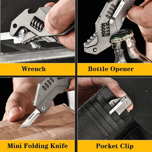 EDC Titanium Alloy Multi Tools Adjustable Wrench Pocket Folding Knife Keychain 07FC0E-D4 - KOEEK