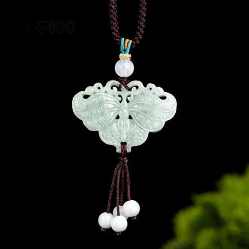 Natural Butterfly Double Sided Pendant Women Exquisite Jade Necklace 07FC0E-D4 - KOEEK