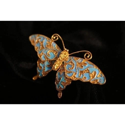 Cloisonne Butterfly Brooch Filigree Inlay Faux Kingfisher Pin Jewelry for Women 07FC0E-D4 - KOEEK