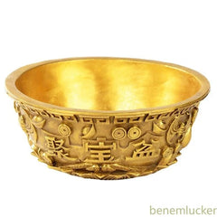 11.5cm Brass Hand-Carved Treasure Bowl Offering Basin Altar Cup Wealth Supplies 07FC0E-D4 - KOEEK