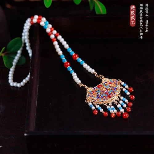 Chinese Cloisonne Blue Enamel Necklace Ethnic Hanfu Jewelry Elegant Accessory 07FC0E-D4 - KOEEK
