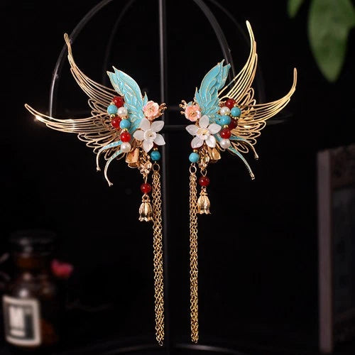 Cloisonne Tassel Hair Clips Chinese Style Hanfu Headpiece 1 Pair 07FC0E-D4 - KOEEK