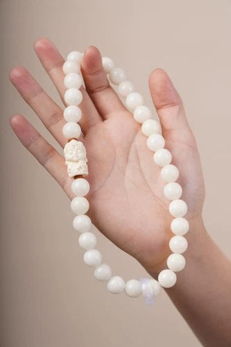 White Jade Bodhi Bracelet Double Circle White Tara Hand String Buddha Beads 07FC0E-D4 - KOEEK