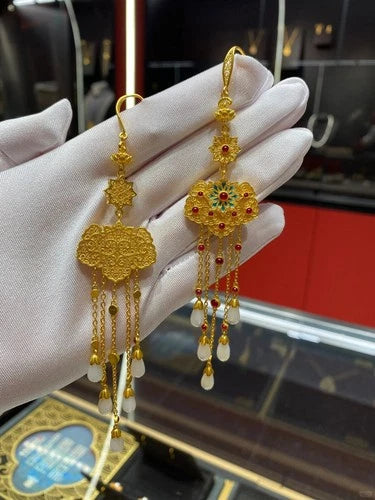 Enamel Lock Tassel Earrings Luxury Vintage Chinese Style Ear Jewelry for Women 07FC0E-D4 - KOEEK